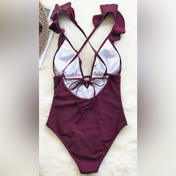 Women's Size Small Burgundy CUPSHE 1 Piece Swimsuit - Picture 4 of 4